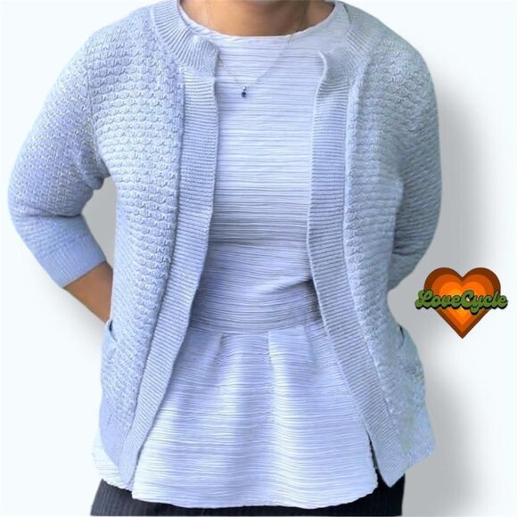 Women's Talbots Gray & Silver Textured Knit Open Front Cardigan – Small Petite - Picture 1 of 8